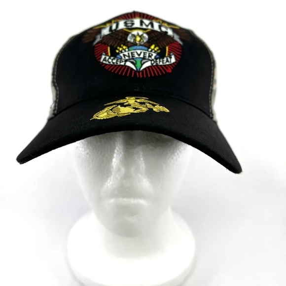 USMC Marine Corps Never Accept Defeat Camouflage Baseball Hat - Made in USA - Picture 2 of 7